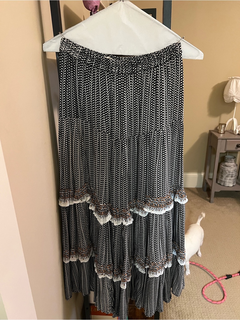 BEACHGOLD Black and White Tiered Maxi Skirt with Contrast Trim